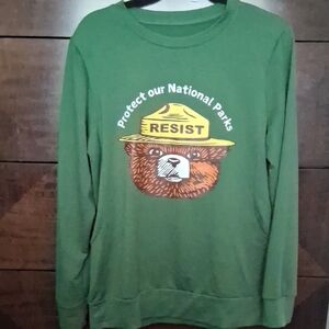 Kids Green Long-Sleeve Tee with Bear 'Resist' Graphic